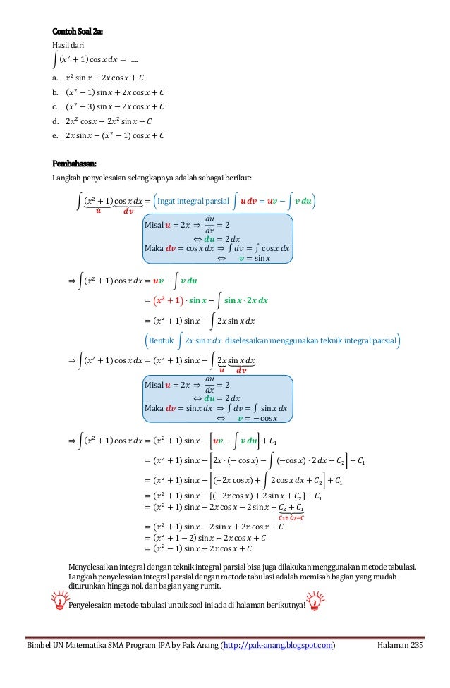 Smart Solution Un Matematika Sma 2013 Skl 5 3 Integral Tak Tentu Dan