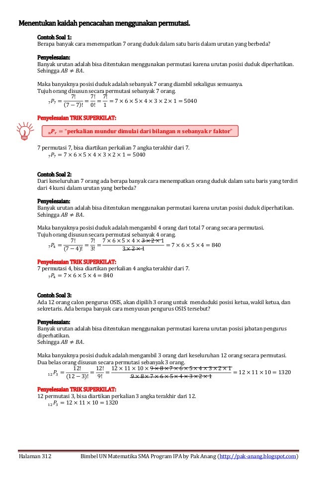 Smart Solution Un Matematika Sma 2013 Skl 6 2 Kaidah Pencacahan Per