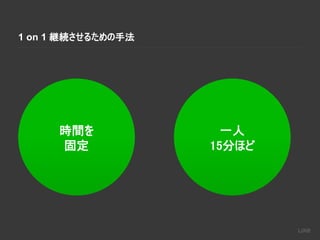 1 on 1 継続させるための手法
時間を
固定
一人
15分ほど
 