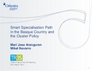 Smart Specialisation Path
in the Basque Country and
the Cluster Policy

Mari Jose Aranguren
Mikel Navarro



TR3S Project Kick Off Meeting
27th March 2012
                                1
 