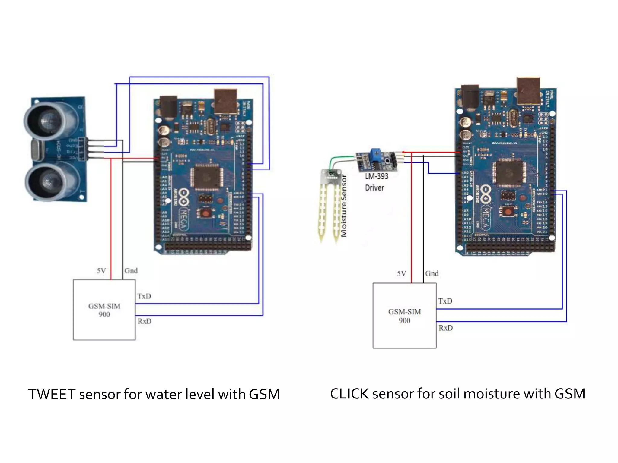 CLICK sensor for soil moisture with GSMTWEET sensor for water level with GSM
 