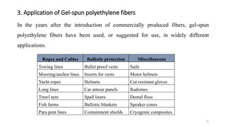 3. Application of Gel-spun polyethylene fibers
In the years after the introduction of commercially produced fibers, gel-sp...