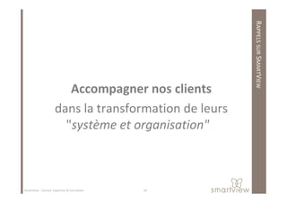RAPPELSSURSMARTVIEW
Accompagner nos clients
dans la transformation de leursdans la transformation de leurs
"système et organisation"
20Smartview : Conseil, Expertise & Formation
 