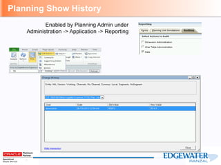 Planning Show History
Enabled by Planning Admin under
Administration -> Application -> Reporting

 