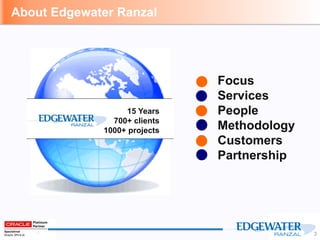 About Edgewater Ranzal

15 Years
700+ clients
1000+ projects

Focus
Services
People
Methodology
Customers
Partnership

3

 