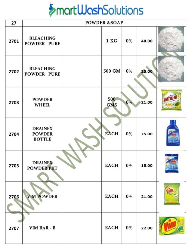 Housekeeping Products & Material and Cleaning Chemicals Price List