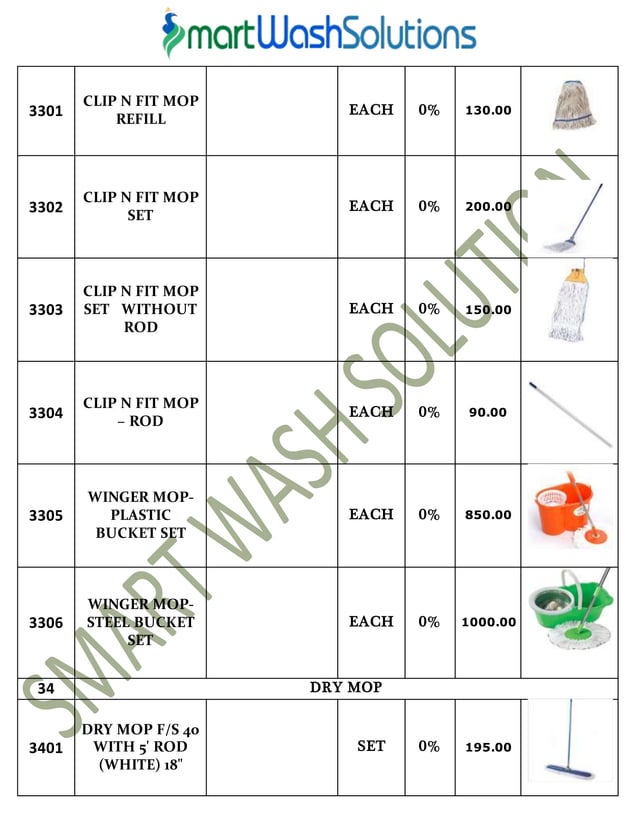 Housekeeping Products & Material and Cleaning Chemicals Price List
