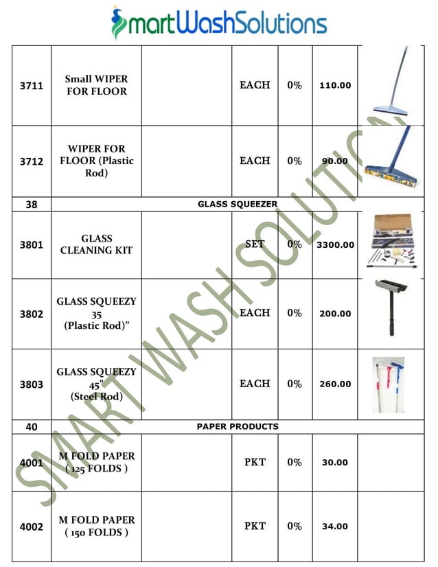 Housekeeping Products & Material and Cleaning Chemicals Price List
