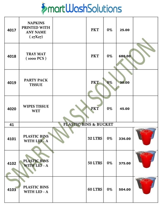 Housekeeping Products & Material and Cleaning Chemicals Price List