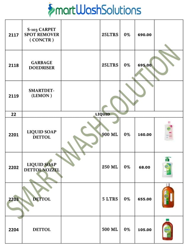 Housekeeping Products & Material and Cleaning Chemicals Price List