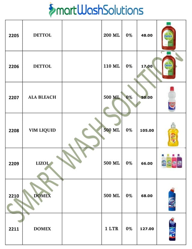 Housekeeping Products & Material and Cleaning Chemicals Price List