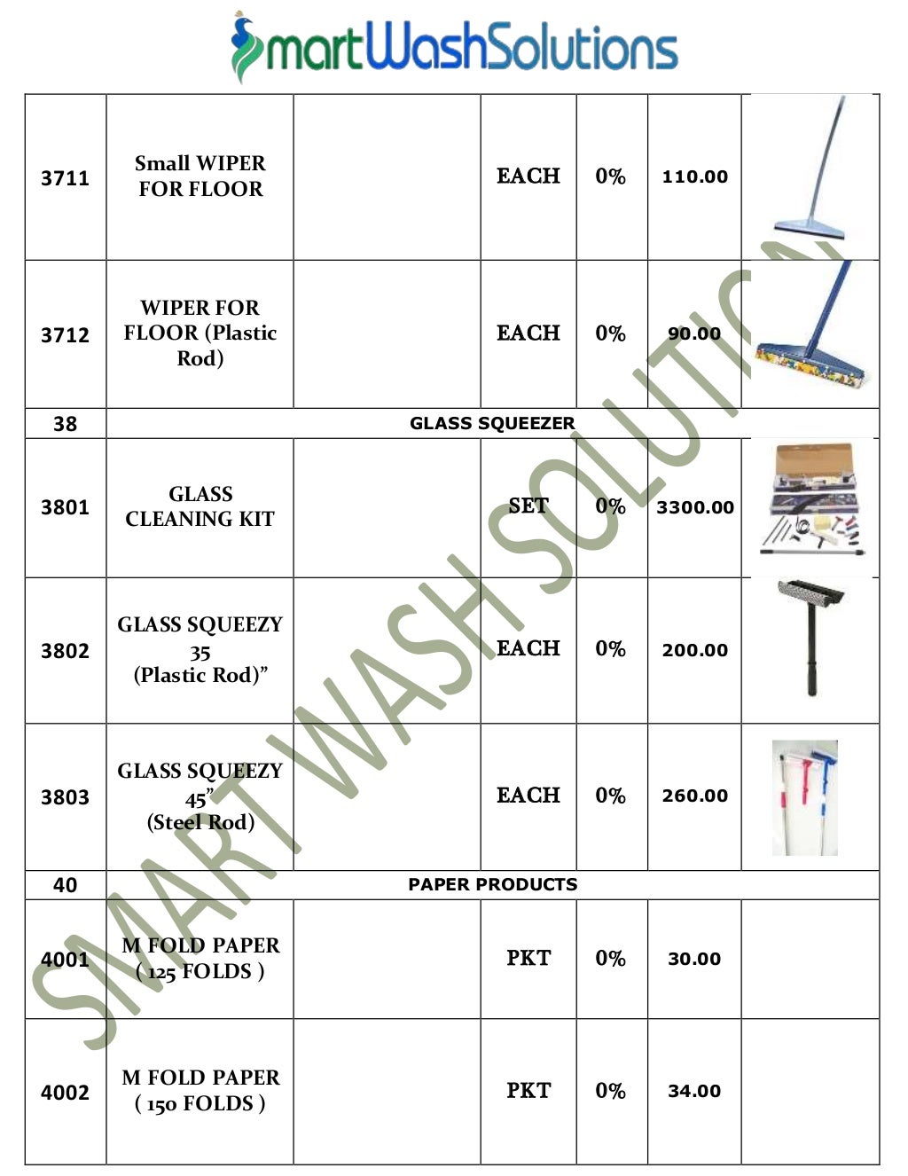 Housekeeping Products & Material and Cleaning Chemicals Price List