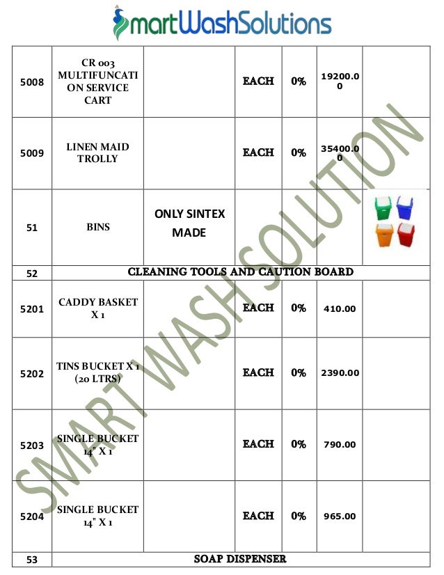 Housekeeping Products & Material and Cleaning Chemicals Price List