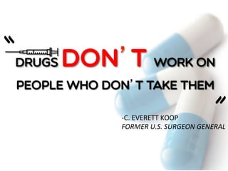 The
Automated
Pill Dispenser
Project
The right pills at the
right time delivering
the right outcomes
Drugs don’t work on
people who don’t take them
-­‐C.	
  EVERETT	
  KOOP	
  
FORMER	
  U.S.	
  SURGEON	
  GENERAL	
  
“
”	
  
 