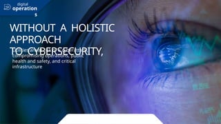 Utilities are at risk of a cyberattack,
compromising operations, public
health and safety, and critical
infrastructure
WITHOUT A HOLISTIC
APPROACH
TO CYBERSECURITY,
operation
s
digital
 