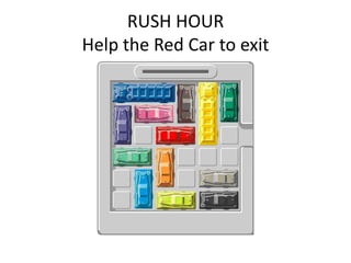 RUSH HOUR
Help the Red Car to exit
 
