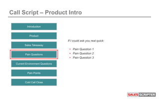 Call Script – Product Intro
• Who are you currently using today?
• How long have you been with them?
• How is everything g...