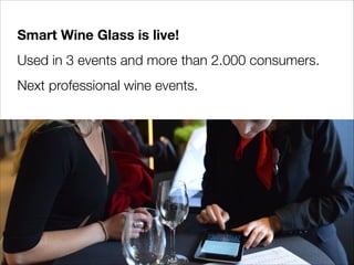 Smart Wine Glass is live!
Used in 3 events and more than 2.000 consumers.
Next professional wine events.

 