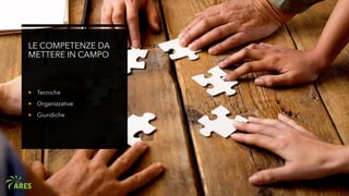 LE COMPETENZE DA
METTERE IN CAMPO
 Tecniche
 Organizzative
 Giuridiche
 