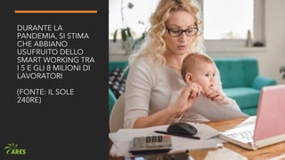 DURANTE LA
PANDEMIA, SI STIMA
CHE ABBIANO
USUFRUITO DELLO
SMART WORKING TRA
I 5 E GLI 8 MILIONI DI
LAVORATORI
(FONTE: IL SOLE
240RE)
 