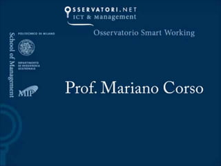 Cultura
manageriale
Ambiente di lavoro
High performance
work practices Tecnologia
Smart
working
Un modello di smart working
"Smart working - How smart is UK PLC? " - Chartered Institute of Personnel and Development (CIPD)
Smart
working
 
