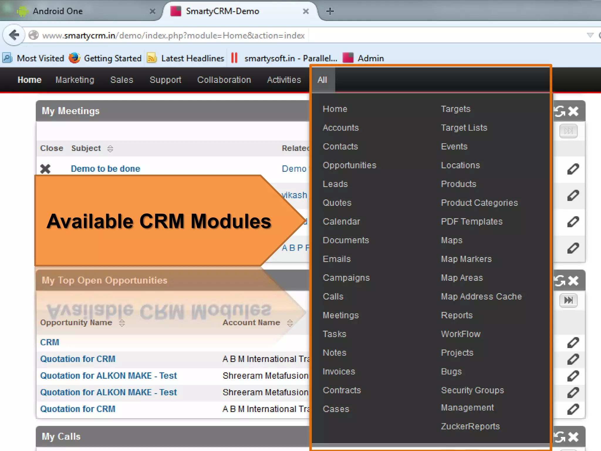 Available CRM Modules 
 