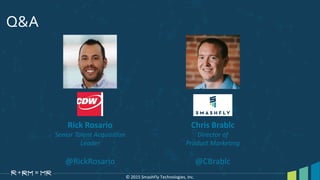 © 2015 SmashFly Technologies, Inc.
Q&A
Chris Brablc
Director of
Product Marketing
@CBrablc
Rick Rosario
Senior Talent Acquisition
Leader
@RickRosario
 