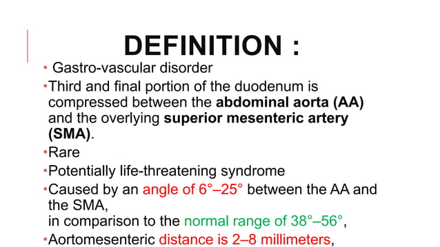 sma syndrome Superior mesenteric artery syndrome | PPTX