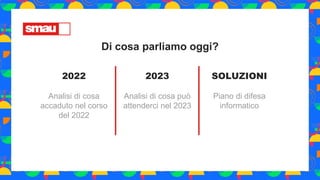 Di cosa parliamo oggi?
2022
Analisi di cosa
accaduto nel corso
del 2022
2023
Analisi di cosa può
attenderci nel 2023
SOLUZ...