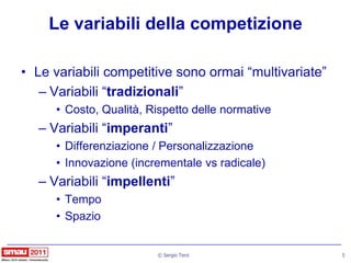 Le variabili della competizione

• Le variabili competitive sono ormai “multivariate”
   – Variabili “tradizionali”
     •...