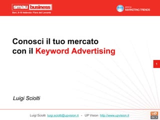 Conosci il tuo mercatocon il Keyword Advertising  Luigi Sciolti Luigi Scioltiluigi.sciolti@upvision.it-UP Visionhttp://www.upvision.it 