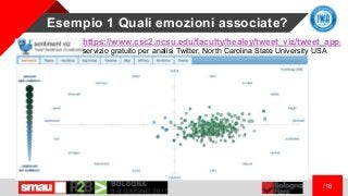 Esempio 1 Quali emozioni associate?
/18
https://www.csc2.ncsu.edu/faculty/healey/tweet_viz/tweet_app/
servizio gratuito pe...