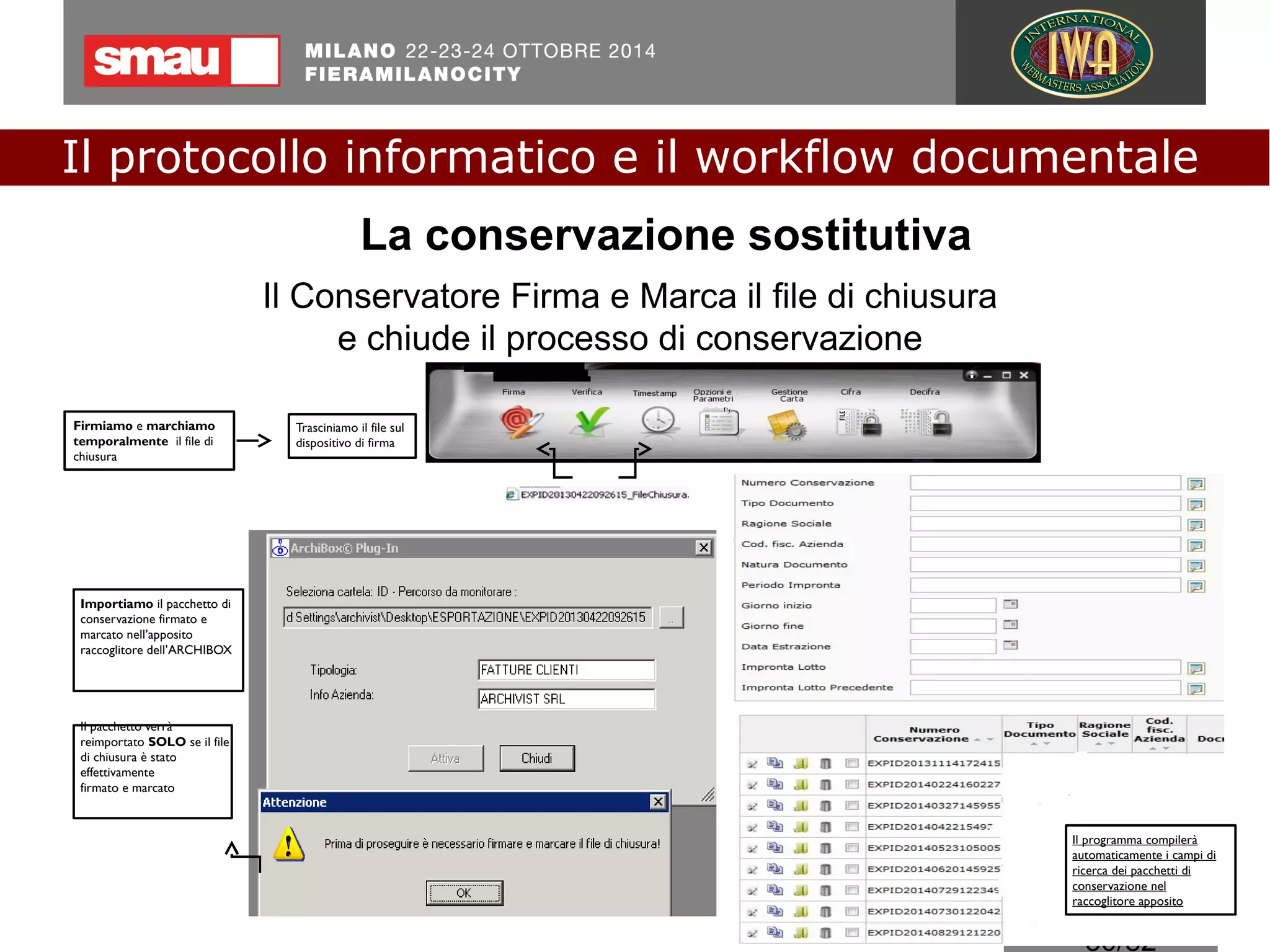 50/260
Firma elettronica qualificata
particolare tipo di firma elettronica avanzata che sia basata su un
certificato qualificato e realizzata mediante un dispositivo sicuro
per la creazione della firma
Documento informatico e... firma elettronica
(DPCM 22/02/2013)
Il protocollo informatico e il workflow documentale
a cura di Mario Varini e Giovanna Piazza I.C. Di Castellucchio (MN) mario.varini@gmail.com
 