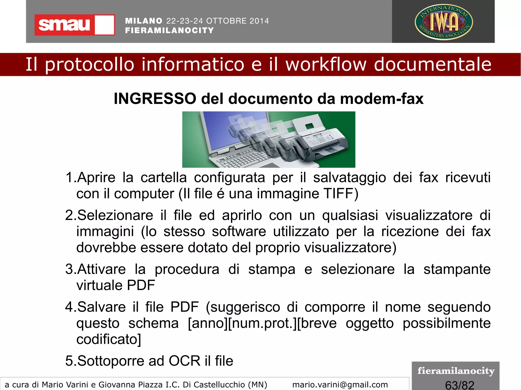 63/260
Predisposizione del documento PDF
Il documento può essere predisposto, attraverso la gestione dei
“moduli”, alla firma digitale da parte di utenti che dispongono di
un prodotto conforme allo standard PDF (ISO 32000), fra questi
Acrobat Reader.
A tale scopo sarà necessario trasformare il documento in
formato PDF e, successivamente, predisporre i campi firma.
Il documento può anche essere predisposto per contenere dei
campi testo ove è possibile inserire delle informazioni
successivamente alla firma senza invalidare la stessa.
Il protocollo informatico e il workflow documentale
a cura di Mario Varini e Giovanna Piazza I.C. Di Castellucchio (MN) mario.varini@gmail.com
Documento informatico e... firme digitali
formati di firma
La busta PAdES
 