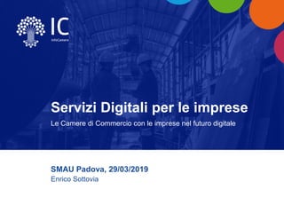 Servizi Digitali per le imprese
Le Camere di Commercio con le imprese nel futuro digitale
SMAU Padova, 29/03/2019
Enrico Sottovia
 