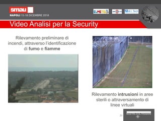 Video Analisi per la Security
Rilevamento intrusioni in aree
sterili o attraversamento di
linee virtuali
Rilevamento preliminare di
incendi, attraverso l’identificazione
di fumo e fiamme
20
 