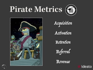 Pirate Metrics
Acquisition
Activation
Retention
Referral
Revenue
 