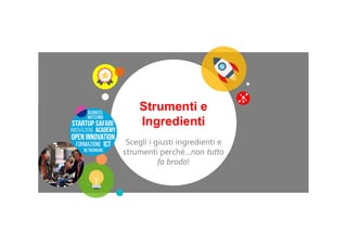 Strumenti e
Ingredienti
Scegli i giusti ingredienti e
strumenti perché…non tutto
fa brodo!
 