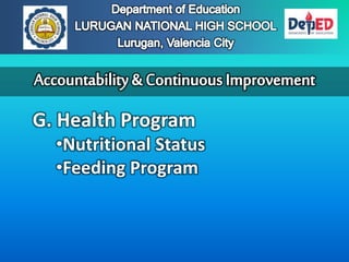 G. Health Program
•Nutritional Status
•Feeding Program
 