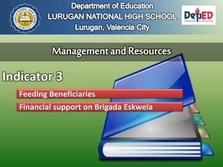 Indicator 3
Feeding Beneficiaries
Financial support on Brigada Eskwela
 