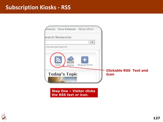 Clickable RSS  Text and Icon Step One – Visitor clicks the RSS text or icon. Subscription Kiosks - RSS 