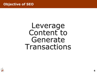 Objective of SEO Leverage Content to Generate Transactions 