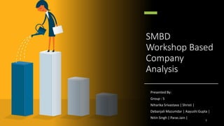 SMBD
Workshop Based
Company
Analysis
Presented By:
Group : 5
Niharika Srivastava | Shristi |
Debanjali Mazumdar | Aayushi Gupta |
Nitin Singh | Paras Jain |
1
 