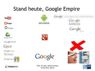 Stand heute, Google Empire




         Prof. Dr. phil. Stefan Strauss   36/44
              12.03.2012, Berlin
 