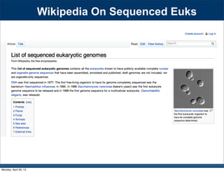 Wikipedia On Sequenced Euks
Monday, April 29, 13
 