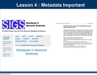 Lesson 4 : Metadata Important
Monday, April 29, 13
 