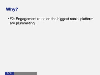 ACHACH
Why?
• #2: Engagement rates on the biggest social platform
are plummeting.
 