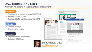 Research
• Product / go-to-market strategy / CE / NPS
• Persona / buyer journey
• Original data for standout content and P...