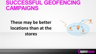 These may be better
locations than at the
stores
SUCCESSFUL GEOFENCING
CAMPAIGNS
 