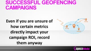 Even if you are unsure of
how certain metrics
directly impact your
campaign ROI, record
them anyway
SUCCESSFUL GEOFENCING
CAMPAIGNS
 
